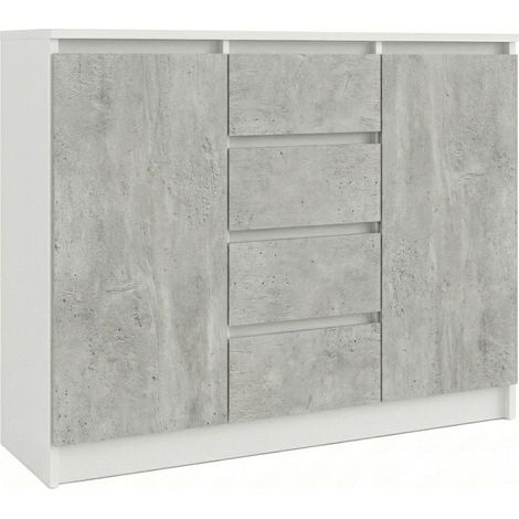 Kommode 120 cm Weiß Beton 4 Schubladen 2 Türen Sideboard 2D4S (1/5)