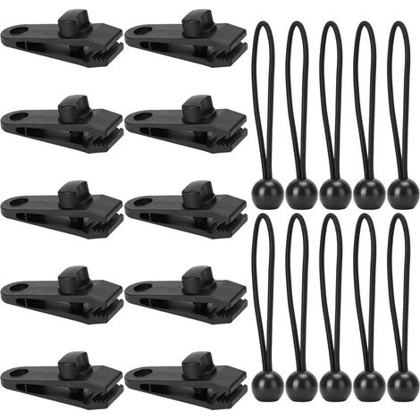20 Pcs Clip de Tente,Clips de Bâche,Multifunktion Pince pour Auvent,Inclure 10 Tendeur Elastique Caoutchouc,pour Camping en Plein Air,Tentes,Auvents,Caravanes,Housses de Bateau,Bannières (1/5)