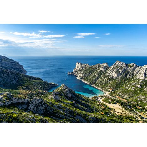 Tableau sur toile calanque de Sormiou vue du haut 45x65 cm - Impression sur Toile Murale Décorative - Image imprimée en HD sur Toile - Toile sur Châssis en Bois FSC - Fabriqué en France (1/4)