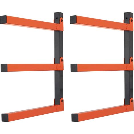 Lot de 2 étagères murales, support bois lourd, acier orange, garage intérieur extérieur