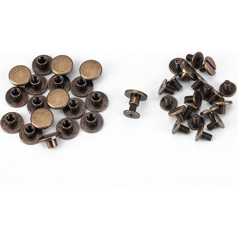 20pcs cuir artisanat rivets, vis à tête plate en laiton durable fileté rivets Leathercraft réparation fournitures de bricolage pour ceinture sangle sac à main portefeuille décoration sac à main(5mm) (1/4)