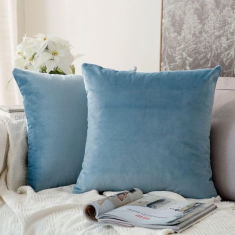 2 Housses de Coussins en Velours Décoratif Canapé Taie d'oreiller Super Lisse Doux Confortable Decoration Maison Salon Chambre pour Canapé 40X40CM Bleu Turquoise