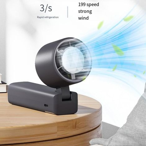 Ventilateur portable rechargeable 5000mAh, fonctionnement silencieux, avec réglages de vitesse turbo (1 à 199 niveaux), gris. (1/5)