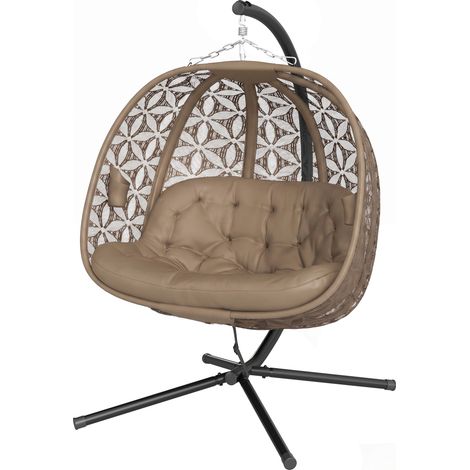 Fauteuil suspendu pliable 2 places avec armature, panier suspendu avec coussins épais, porte-boissons et ceinture de sécurité (1/5)