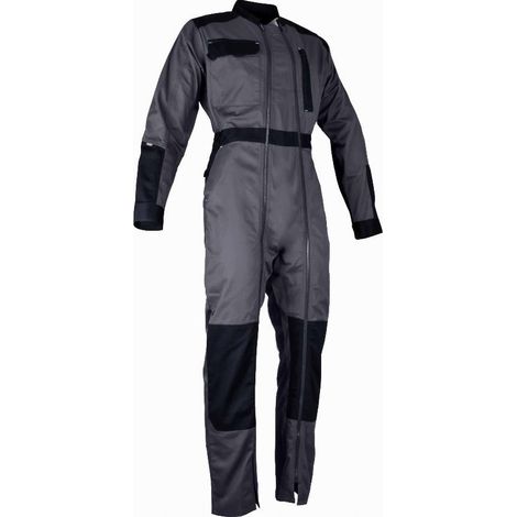LMA – Combinaison double zip gris sombre/noir – Taille M – Poche pour mètre – Sangles porte-outils – Transferts rétro-réfléchissants (1/4)