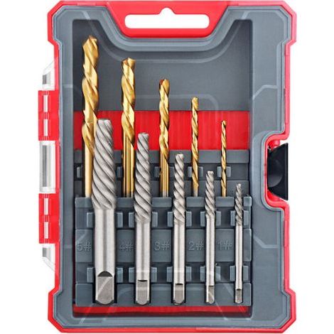 Coffret Forets 10 Extracteurs de Vis Cassée, Vis Endommagées et Goujons et Forets HSS en Titane - Tailles 1-9mm à 5-13mm (1/4)