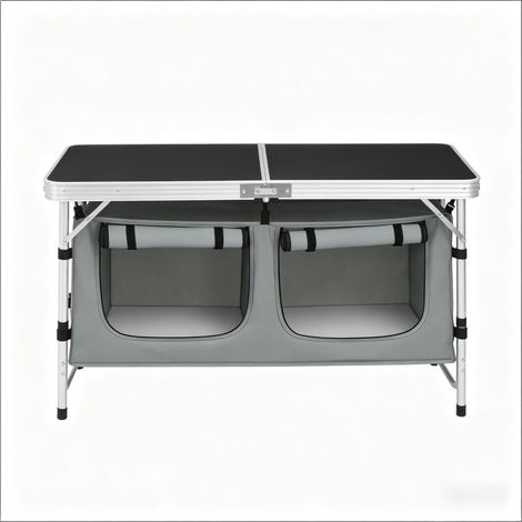 Table de jardin pliante avec sac de rangement suspendu, pieds réglables, camping pique-nique