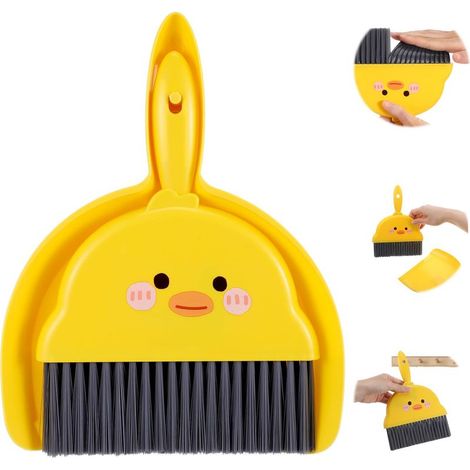 Mini balai et pelle à poussière - Petit balai de bureau avec pelle à poussière portable - Mini balai portatif (jaune) (1/5)