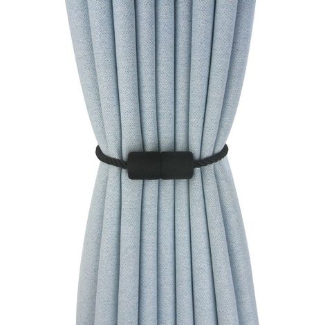 Magnetische Raffhalter, 40 cm, handgefertigt, mit seitlicher Kordel, für praktische und dekorative zylindrische Vorhänge, für Zuhause und Büro (schwarz) (1/4)