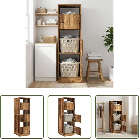 Meuble de salle de bain - Armoire à Laver avec stockage Bois ancien Bois d'ingénierie (1/5)
