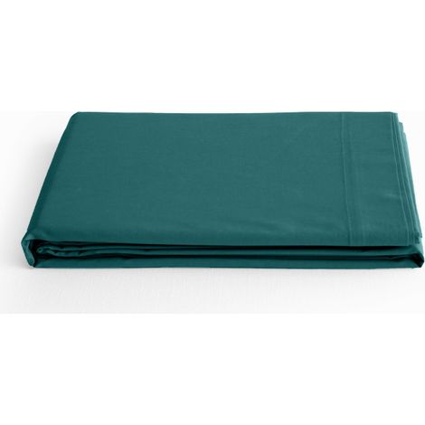 Drap plat percale pur coton peigné longues fibres 80 fils/cm² Vent du sud - Bleu canard - 180 x 290 cm pour lit 1 place - Bleu canard -