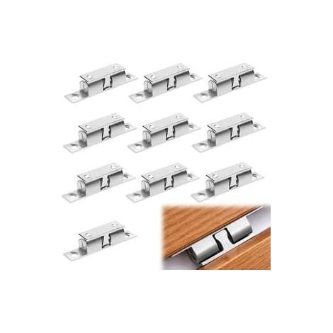 Lot de 10 loqueteaux à double boule réglables - À monter soi-même - Pour portes d'armoires - Loqueteaux à billes pratiques pour verrouiller les portes de meubles et d'armoires - Argenté (1/5)