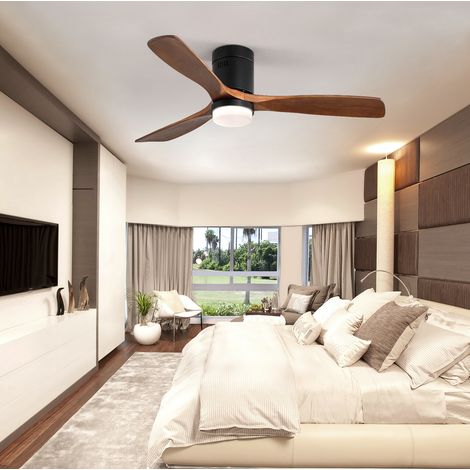 Ventilatore da soffitto con luce 132 cm metallo e legno nero, 6 velocità reversibili - CHICFURN (1/5)