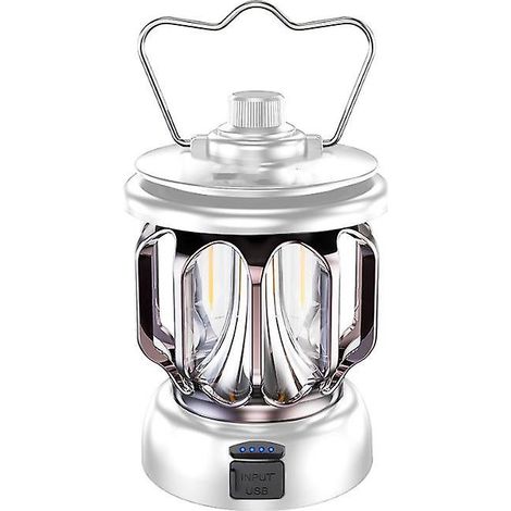 Lanterne rétro rechargeable LED en métal, lampe de table suspendue pour l'intérieur, l'extérieur et le camping (1 pièce) - Blanche (1/5)
