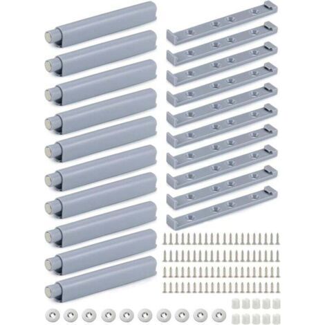 Cupboard Door Damper, Push to Open Gray Push to Open System with Damper, Kitchen Door Damper Cupboard Door Damper to Mount for Soft Closing, 10 Pieces (1/4)