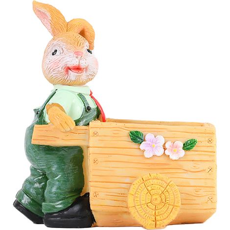 Statuette décorative d'intérieur en forme de lapin, pot de fleurs mignon en résine en forme de lapin, ornement de printemps en forme de lapin (1/5)