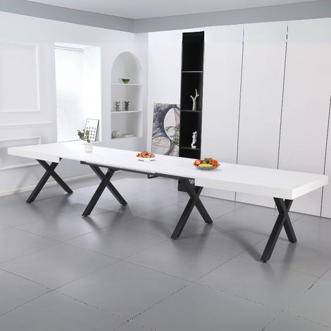 Tavolo allungabile Dava con piano bianco opaco e gambe in metallo nero 200x100x74H (1/4)