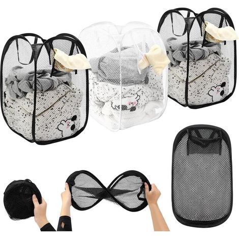 3 Pièces Panier à linge, Pop Up Panier Linge Sale, Panier à Linge Vertical Pliable, Panier à Linge Pliable Avec Poignées et Poche Latérale, Panier à Mailles avec Poignées pour Chambre, Voyage (1/5)