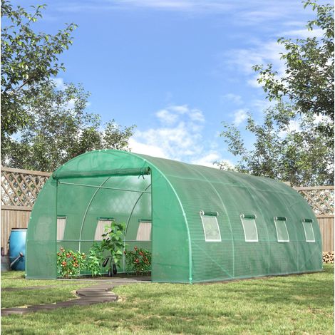 Invernadero de jardín 590x300x200 cm verde de acero con 8 ventanas, puerta enrollable y laterales elevables (1/5)
