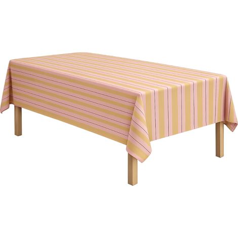 Nappe de Table Rectangulaire en Coton Biologique Rayée Rose et Jaune Ocre 250 x 140 cm - PANGIVO (1/5)