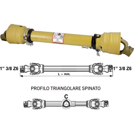 Albero cardanico categoria 2 Eurocardan profilo triangolare spinato - 1500 mm