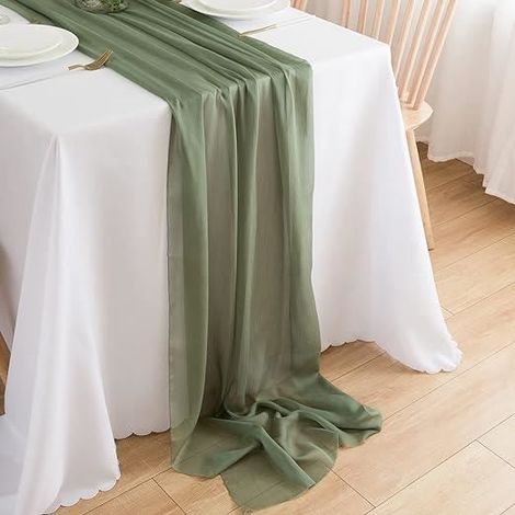 Drapeau de table en mousseline vert sauge tissu en tulle vert clair boho chic table drapeau décoration de table 70cm x 3m