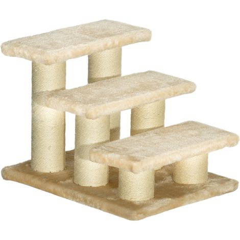 Scaletta per gatti anziani con artrite, altezza gradini 11 cm, scaletta per animali domestici per cani e gatti, in peluche, colore crema, disponibile in loco. (1/5)