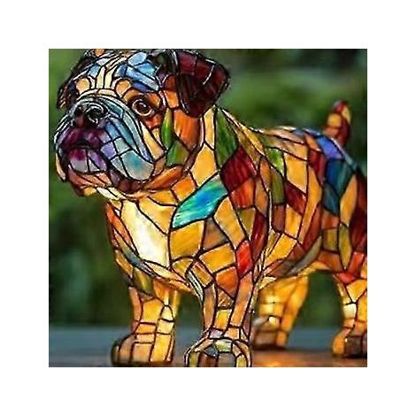 Nouvelle série Chien - Ornements en résine - Veilleuse LED - Statuette animale artistique - Lampe de table créative pour la maison ou le bureau - Taille : Bouledogue