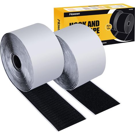 Scratch Autocollant Double Face Extra Stark, 50MM Bande Scratch Adhésive Extra fort, 5M Hook Loop Autoadhésif, Bande Agrippantes Adhésives Avec Crochets Et Boucles pour Organiser (1/5)