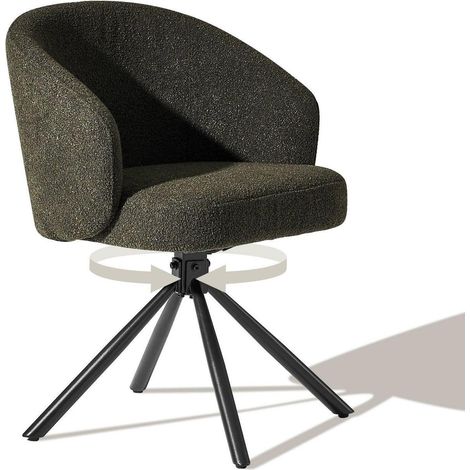 Fauteuil de salle à manger pivotant 360° tissu bouclette vert pieds acier 150kg (1/5)