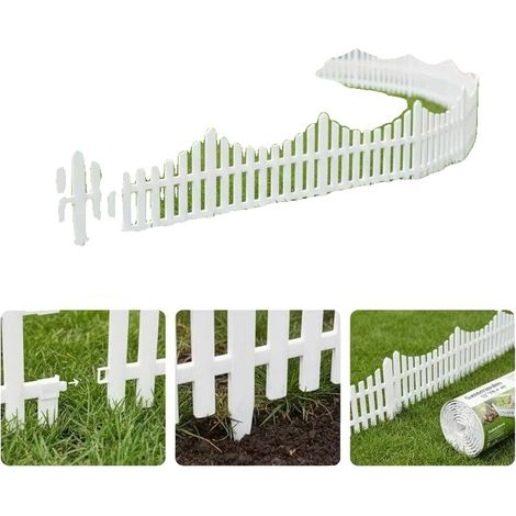 Borde para césped, polipropileno duradero, diseño modular, blanco. (1/2)
