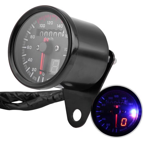 Compteur de vitesse moto universel numérique odomètre tachymètre jauge avec indicateur LED noir (1/5)