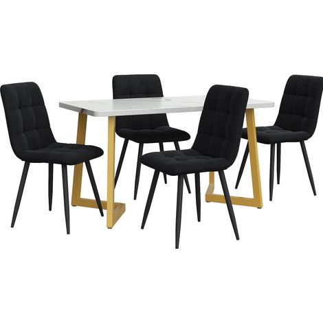 Ensemble de salle à manger 5 pièces avec table rectangulaire 117 cm et 4 chaises en velours noir, pieds dorés (1/5)