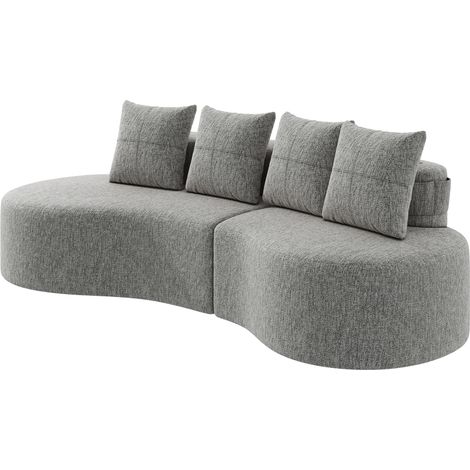 Canapé en lin gris clair 240 x 109 x 63 cm avec 4 coussins, porte-gobelets et poches (1/5)