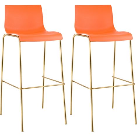 2er Set Barhocker Hover Kunststoff Vierfußgestell Gold orange