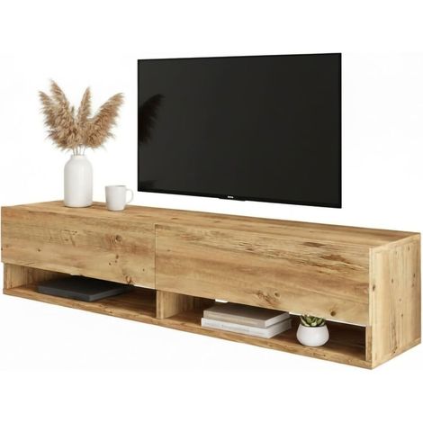 Mueble para TV Veneto, 3 estantes, 2 puertas, 4 compartimentos, 140x32x29h cm Roble Marrón