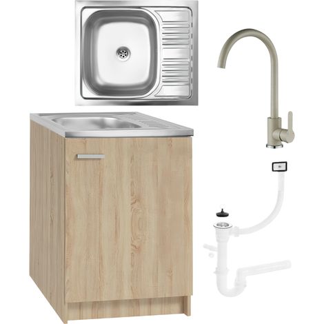 Meuble de cuisine 60x50 - Chêne Sonoma - Évier avec robinet - Compact et fonctionnel