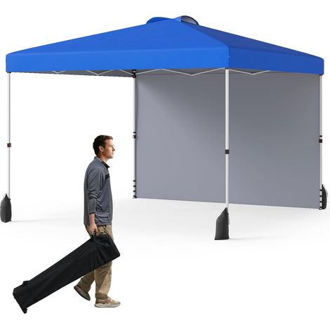 GOPLUS Tonnelle de Jardin Exterieru 3 x 3 M, Tonnelle Pliante Portable avec Lestage Tente Poids, Paroi Latérale, 266/276/286 CM,Solaire Extérieur avec Sac roulettes, 4 Cordes/Ancres, 8 Piquets (Bleu) (1/5)