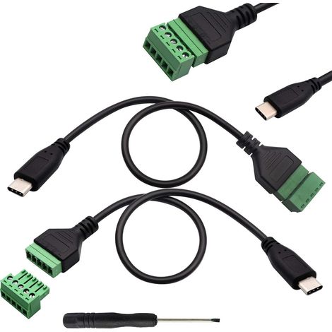 2pcs Connecteur de Bloc Terminal USB C,Câble USB C sans Soudure,USB de Type C mâle vers Terminal à vis 5 Broches Femelle pour Chargement et Transfert de données (USB mâle)