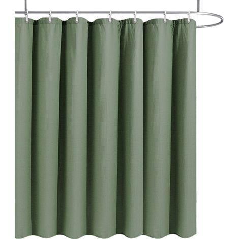 Rideau De Douche - Polyester Épais Texturé Lin - 180x180 cm - Vert Sauge - 12 Œillets Antirouille - Lavable En Machine - 1 Pièce