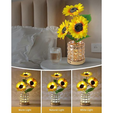 Grande lampe LED en forme de tournesol avec variateur tactile, 3 couleurs, rechargeable par USB-C (1/4)
