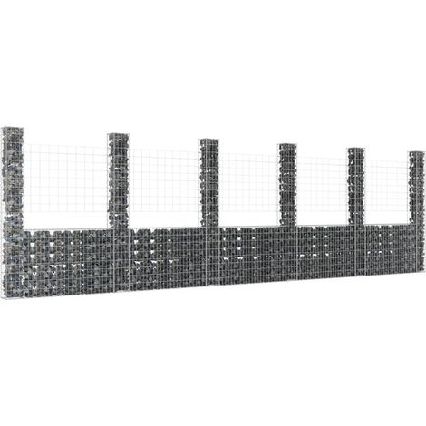 Panier de gabion Jardiniere Mur en gabion Clôture de gabion en forme de U avec 6 poteaux Fer 620x20x200 cm KOL3731 (1/5)