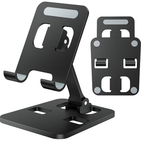 Tisch-Handyständer, doppelt faltbarer Ständer, tragbarer Ständer für iPhone, Air, Galaxy S25, S24 und alle anderen Handys (Schwarz) (1/5)