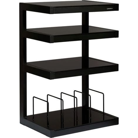 Norstone Esse Vinyl Meuble HiFi pour Platine Vinyle et Vinyles à 4 Niveaux en Verre Noir