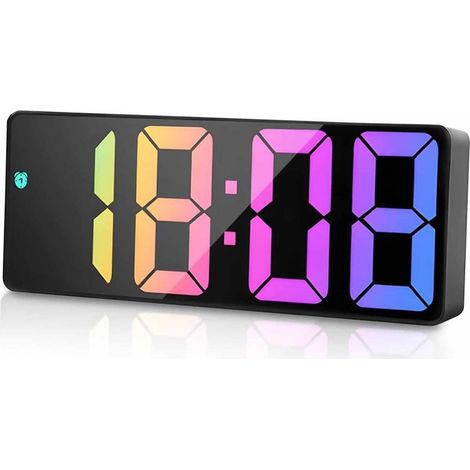 Horloge Murale Numérique Réveil Numérique Avec Température, Éclairage RGB 3 Alarmes, Grand Affichage LED Noir 12/24H USB-C (1/5)