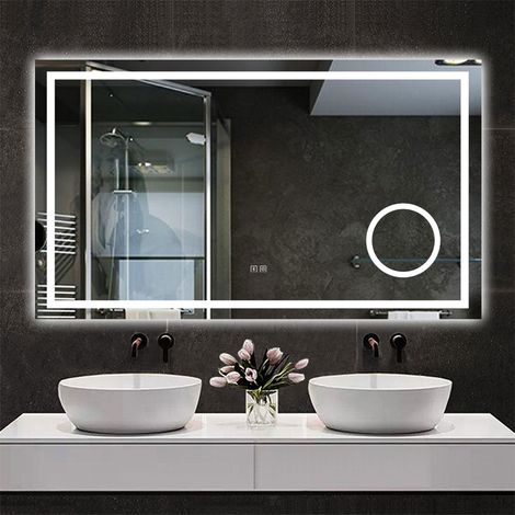Ducha Casa Espejo de baño con led , rectangular,120 x 70 cm,luz con 3 colores, función bluetooth ,lupa 3x, antivaho, brillo ajustable, función de memoria agapada. (1/5)