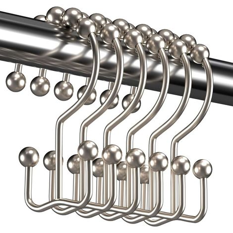 Shower Curtain Hook Rings, Rustproof Shower Curtain Hook Rings, Set of 12 Nickel Hooks (1/5)