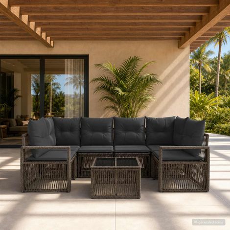 vidaXL Set Divano da Giardino 7 pz Grigio polyrattan (1/5)