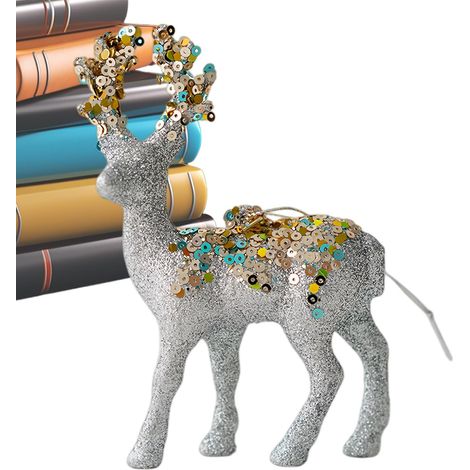 Figurines De Rennes De Noël D'Intérieur Sculpture de Noël à Paillettes Décoration de Table Statues Artisanales pour Table de Chevet Bureau Chambre Salon Bibliothèque Amateurs d'Artisanat (1/5)