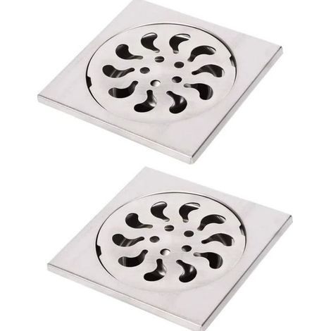 Sollbry 2er-Set Edelstahl-Bodenabläufe, geruchshemmend, quadratischer Abfluss für Badezimmer, Dusche, Bodenablauf, 90 x 90 x 30 mm (1/5)